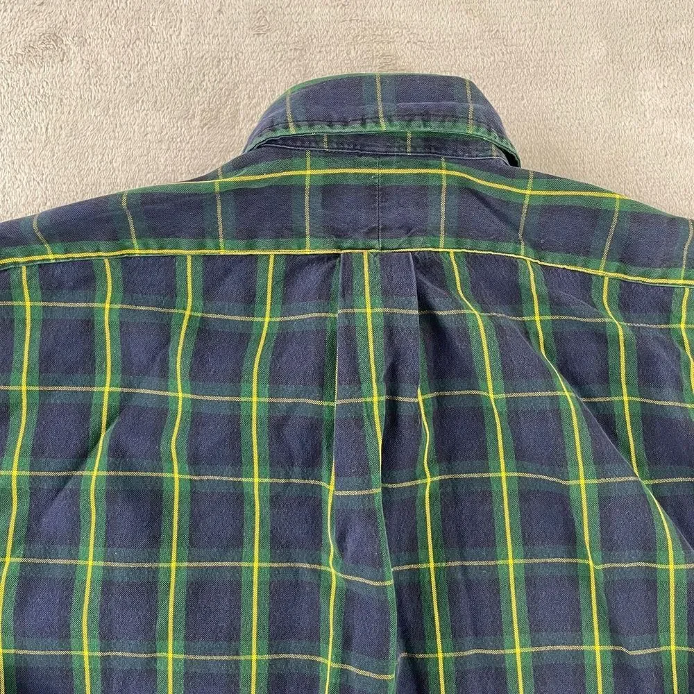 Vintage Polo Ralph Lauren Shirt Men Medium‎ Navy Tartan Plaid Blaire Preppy Pony